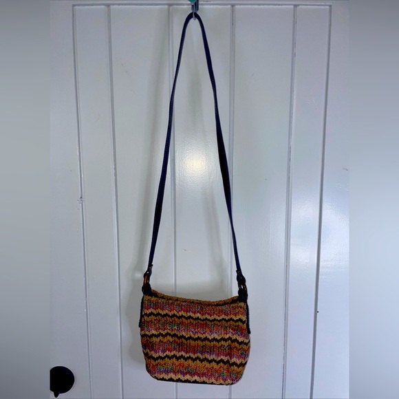 FOSSIL KEY PER multi zig zag straw woven shoulder bag with leather trim - Picture 3 of 13